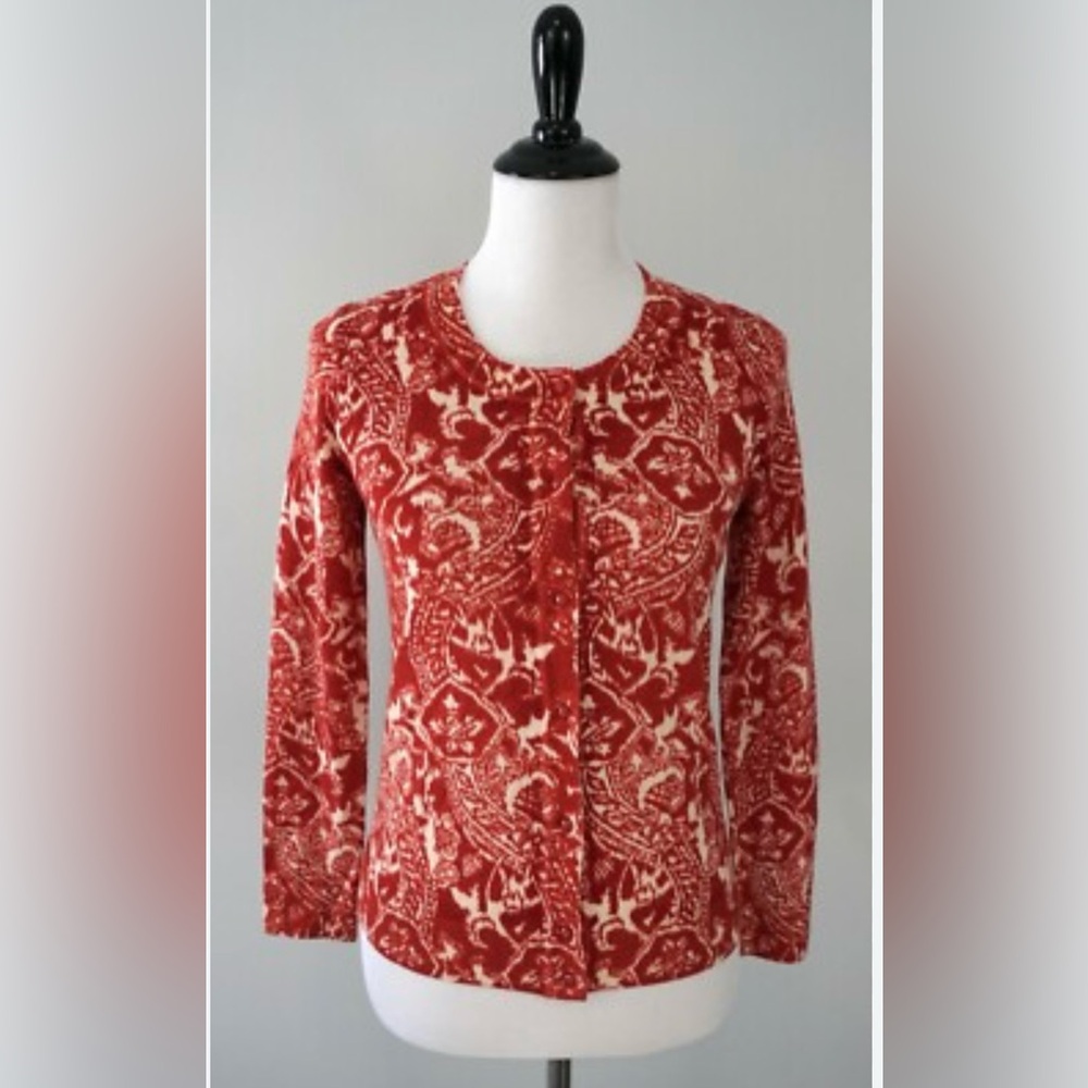 Talbots Red and Cream Merino Wool Sweater